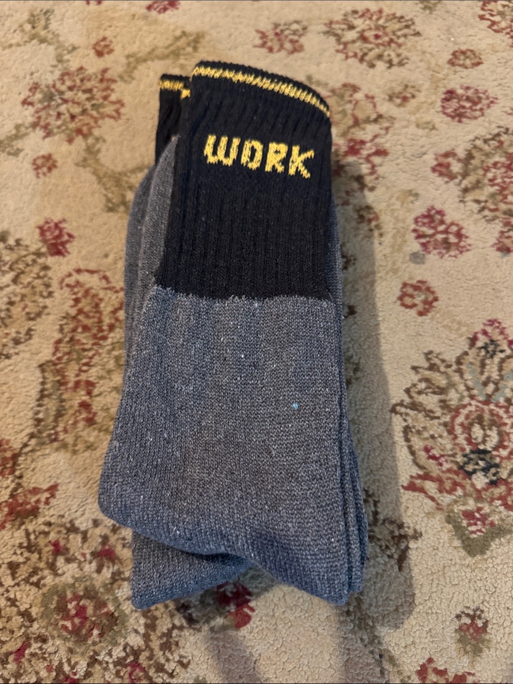 Men's Grey & Black 'WORK' Thermal Crew Socks with Work Yellow Accent